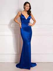 Deep V Neck Black Satin Maxi Dress Long Mermaid Bodycon Floor Length Open Back Stretch Cut Out Party Dress
