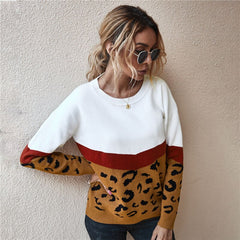 Spring Fashion Leopard Women Sweater top Autumn Ladies O-Neck Full Sleeve Casual Jumper Knitted Female Oversize Pullovers