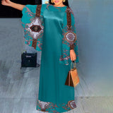 Bohemian Maxi Long Dress Pbong  Summer Women O Neck Striped Satin Sundress Beach Baggy Half Sleeve Party Vestido Robe Longue