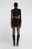 New Style One Shoulder Women Bandage Dress Fashion Patchwork Hollow Out Sexy Outfits Black Nightclub Party Female Vestidos