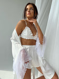 Patchwork Lace Robe Sets With Bra Satin Sexy Underwear Set Woman 3 Pieces Sleepwear Women Sets Bathrobes Nightwear