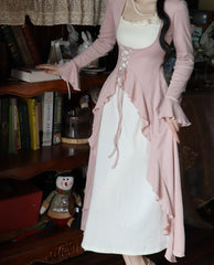 Autumn Sweet Vintage Knitting Dress Women Ruffles Designer Korean Party Midi Dress Female Flare Sleeve Kawaii Elegant Dress