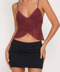 Mesh See Through Printed Vest Women Sexy Casual V-neck Sleeveless Suspender Camisole Patchwork Tank Top Streetwear