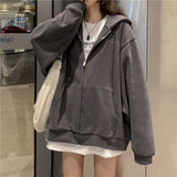 Women Casual Zip Up Oversized Hoodie Sweatshirt Female Streetwear Hooded  Pocket Zipper Harajuku Sweat Shirt Y2k Top Clothes