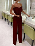 Feather Strapless Overalls for Women Party Evening Bodysuit Sleevelss Overalls Women's Clothing Traf Ropa Mujer Jumpsuits