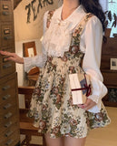 Vintage Floral Mini Strap Dress Women Sleeveless Sexy Sweet Princess Dress Casual Elegant Women's Dresses for Party Autumn