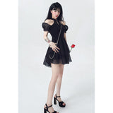 Chinese Dress Women Summer New Sexy Puff Short Sleeves Short Skirt Black Fashion Gothic Streetwear Design Fishbone Skirt Dress