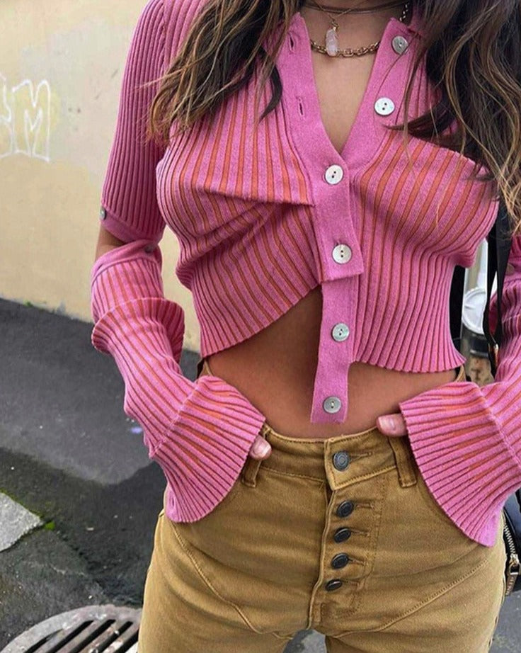 Fashion Sweet Style Knitted Cardigan Flared Sleeves Solid Color Sweater Coat For Women Casual Out Daily Commuting Wear