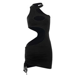 Dress Women Sexy Cutout Sleeveless Diagonal Neck Dress Summer New Female Solid Color Midnight Glamorous Party Dress
