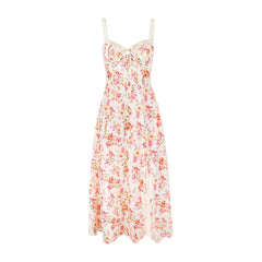 Floral Print Midi Elegant Summer Dress Green Side Slit Sexy Padded Holiday Party Dresses Casual Women Dress