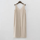 Summer Women Solid White V Neck Sleeveless Fashion Dress Split Tank Dress