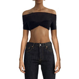 See Through Mesh Crop Top Women Pullovers Strapless Short Knit Cropped Tops Ladies Tee Shirt Sexy Off-shoulder T-shirt