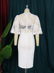 Pbong mid size graduation outfit romantic style teen swag clean girl ideas 90s latina aestheticWomen Dress Hollow Out Lace Patchwork Short Lantern Sleeve Sexy Package Hip Slim Party Celebrate Elegant Vestidos Event Date Out
