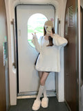 Pure Color V-Neck Knitted Sweater Women Long Sleeve Sweet Elegant White Pullover Female Korean Style Y2k Clothing Autumn