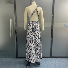 Women Maxi Dress Summer Fashion One Shoulder Sleeveless Slit Backless Nipped Waist Long Skirt Party Evening Dresses