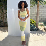 Women Stripe Knitted Backless  Sexy Bodycon Dress Bandage Contrast Color Spaghetti Strap Long Dresses Party Beach Summer