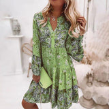 Summer Boho Mini Dress Women Flora Print Batwing Sleeve Lace-Up V Neck Loose Button Dresses Ladies Beach Party Dress Vestido