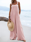 Pbong Women Loose Pockets Summer Casual Jumpsuits Female Streetwear Solid Long Wide Leg Pants Patchwork Straight Office Rompers