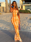 Women Summer Party Sleeveless Slim Printed Bodycon Beach Long Dress Female Clothing Streetwear Wholesale Items