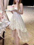 Summer Casual Beach Strap Dress Women Lace Sleeveless Elegant White Y2k Dress Female Black One Piece Dress Korean Fashion