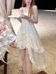 Summer Casual Beach Strap Dress Women Lace Sleeveless Elegant White Y2k Dress Female Black One Piece Dress Korean Fashion