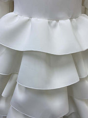Women White Cake Dresses  Bubble Lantern Sleeves Patchwork Party Fashion Lovely Celebrate Occasion Event Lolita Female Robes New Pbong mid size graduation outfit romantic style teen swag clean girl ideas 90s latina aesthetic