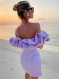 Autumn Women Ruffles Slash Neck Bodycon Package Hip Party Dress Sexy Streetwear Backless Strapless Mini Evening Dresses Y2K