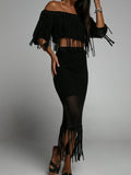 Women Sexy Solid Mesh Hollow Outfits Elegant Lace Strapless Tops+Slim Long Irregular Skirt Suits New Embroidery Ruffle Party Set