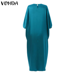 Pbong Bohemian Bat Sleeve Printed Maxi Dress Summer Women Pleated Party Sundress Casual O Neck Oversized Satin Long Dress