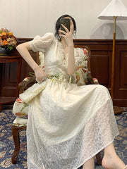 Summer Elegant Lace Fairy Dresses Women Embroidery Mesh Sweet Party Long Dress Female Elegant Korean Lolita Princess Dress