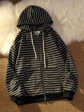 Zip Up Women Korean Style Hoodies For Girls Top Vintage stripe Long Sleeve Oversized Hooded Sweatshirt Jacket Casual Large Coats