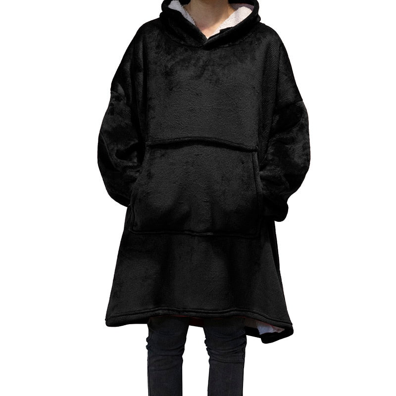 Winter Oversized Hoodies Women Fleece Warm TV Blanket with Sleeves Pocket Flannel Plush Thick Sherpa Giant Hoody Long Sweatshirt