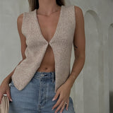 Y2K Women Knitted Sweaters Vest Tops Casual Retro Sleeveless V-Neck Buttons Up Tank Summer Autumn Chic Vest Club