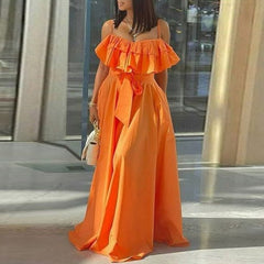 Pbong mid size graduation outfit romantic style teen swag clean girl ideas 90s latina aesthetic freaknik tomboy swaggy going out clasSpring Holiday Beach Kleid Robe Women Spaghetti Strap Sundress Stylish Solid Ruffle Off Shoulder A-Line Pleated Dress