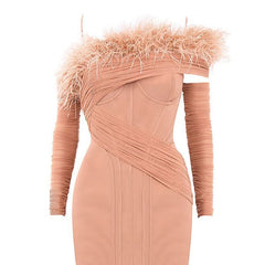 Pbong mid size graduation outfit romantic style teen swag clean girl ideas 90s latina aestheticWinter Sexy Women HL Bandage Dresses Bodycon Slash Neck Feathers Club Off Shoulder Celebrity Vestido Knee Length