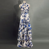 Print Tierred Long Dresses For Women Halter Sleeveless High Waist Off Shoulder Hollow Out Long Casual Dress Female Fashion
