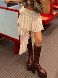 Casual Solid Lace Asymmetrical Skirt Basic Slim Mid-Waisted Mini Skirts Women Summer Fashion Streetwear Ladies