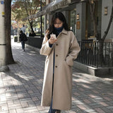 New Korean Autumn/Winter Loose Woolen Coat Women's Mid length Temperament Double breasted Suit Collaoat Long women's Winter Coat