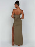One Shoulder Strap Thigh High Split Maxi Dress For Women Robe Sleeveless Backless Bodycon Sexy Club Party Long Dress