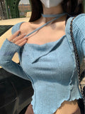 Autumn Elegant Knitted Sweater Women Long Sleeve Y2k Crop Tops Korean Style Short Pullover Pure Color Fashion Blouse Design