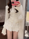 Spring Red Knitted Cardigan Women Long Sleeve Slim Sweater Office Lady Outwear Y2k Crop Tops Female Korean Fashion Clothing