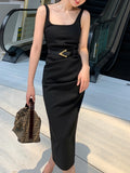 Spaghetti Strap Women Summer Dresses Sexy Sling Sleeveless Y2k Black Vestidos Kawaii Bodycon Elegant Backless Female Robe Mujers
