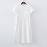 Summer New Design Casual Women Long Dress with Pockets Wihte Blue
