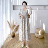 Pbong mid size graduation outfit romantic style teen swag clean girl ideas 90s latina aestheticSpring Maternity V-neck Dress High Waist Pregnant Woman Beach Dress Fashion Printing Loose Pregnancy Chiffon Holiday Clothes
