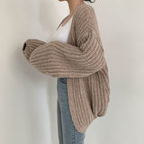 Vintage Harajuku Lantern Sleeve Women Cardigan Sweater Casual Korean Fall Streetwear Tops Coat Chic Lazy Wind Y2k Sweater