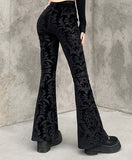 Retro Gothic Print Black Pants Goth Harajuku High Waist Flared Pants Gothic Aesthetic Punk High Waist Women Trousers