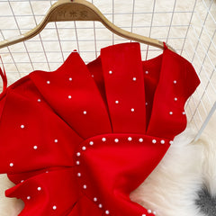 Pbong mid size graduation outfit romantic style teen swag clean girl ideas 90s latina aesthetic Fashion Party Dresses For Women  Sleeveless Beaded Pleated Ruffles Strapless Sexy Bodycon White Dress Luxury Elegant Dress
