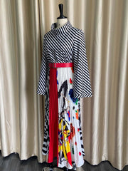 Pbong mid size graduation outfit romantic style teen swag clean girl ideas 90s latina aestheticWomen Striped Printed Dresses A Line Long Sleeves High Collar With Waist Belt Vintage Flower Female African Classy Modest Spring