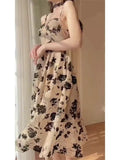 Evening Party Dress Women Casual Short Sleeve Floral Midi Dress Female Summer Vintage Elegant One Piece Dress Korean Chic