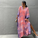 Bohemian Striped Print Women Beach Dress Bathing Suit Cover Up Summer Tunic For Woman Beachwear Robe de plage Kaftan Pbong  mid size graduation outfit romantic style teen swag clean girl ideas 90s latina aesthetic